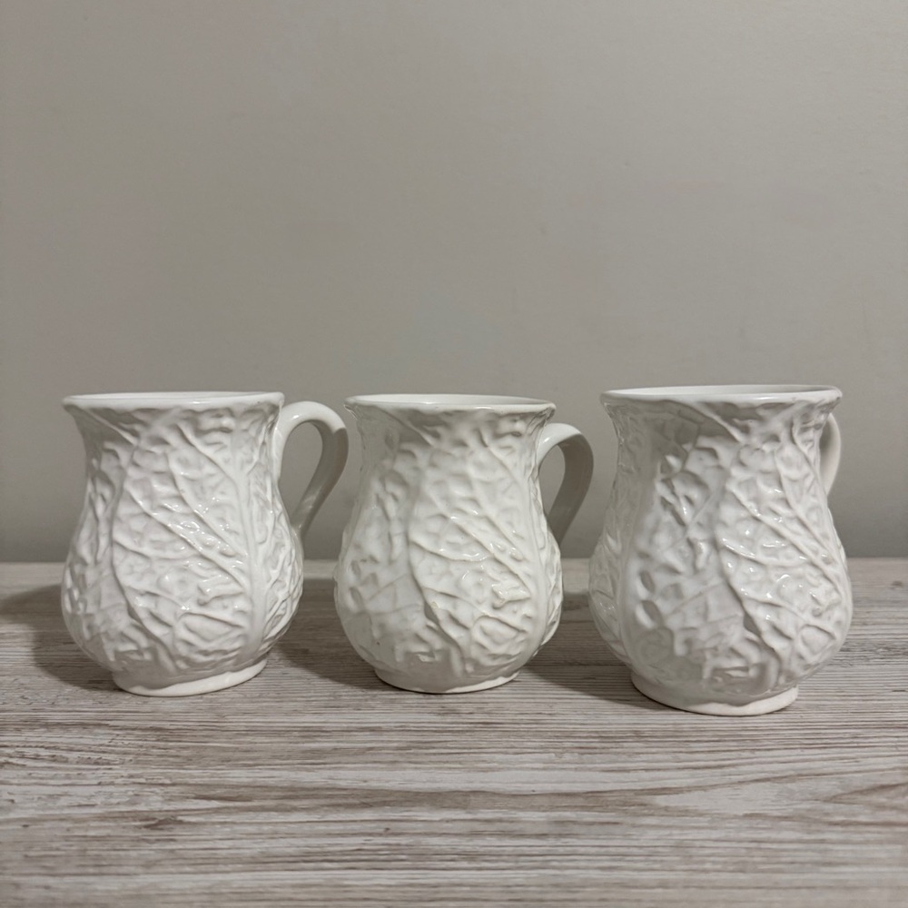Set of 3 White Cabbage Mugs